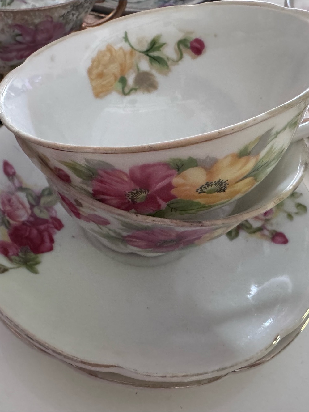 Floral Tea Cups and Saucer Sets - 3 pairs and a single. Will split. All in mint